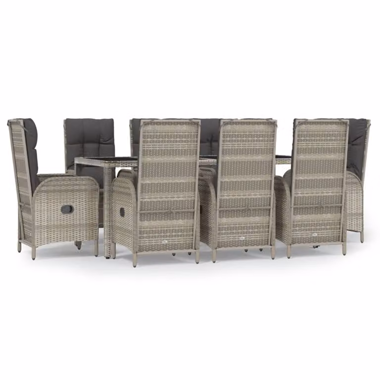 Set da Pranzo da Giardino 9 pz con Cuscini in Polyrattan Grigio