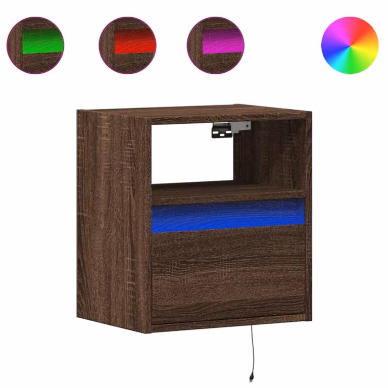 Mobile TV a Parete con Luci LED Rovere Marrone 41x31x45 cm