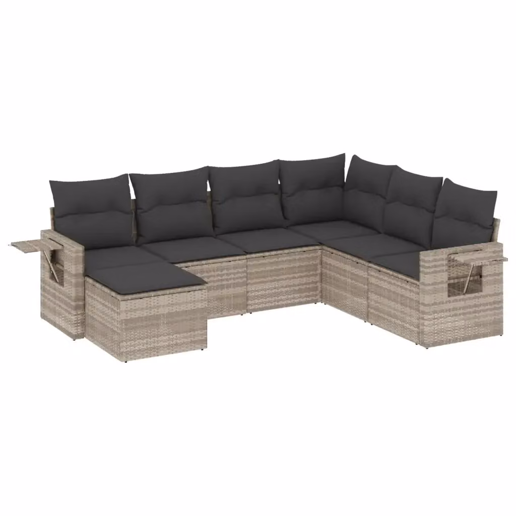 vidaXL Set Divani da Giardino 7pz in Polyrattan con Cuscini Grigio con Tavolino e Ottoman – 2