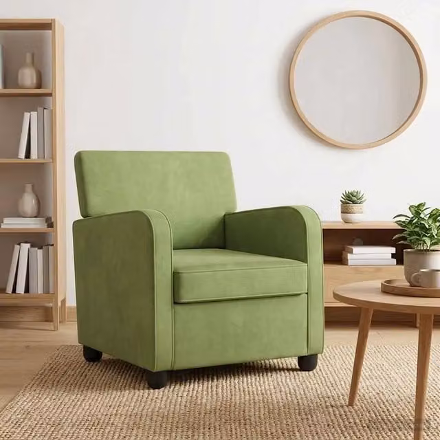 Poltrona Lounge Moderna in Velluto Verde Chiaro con Braccioli