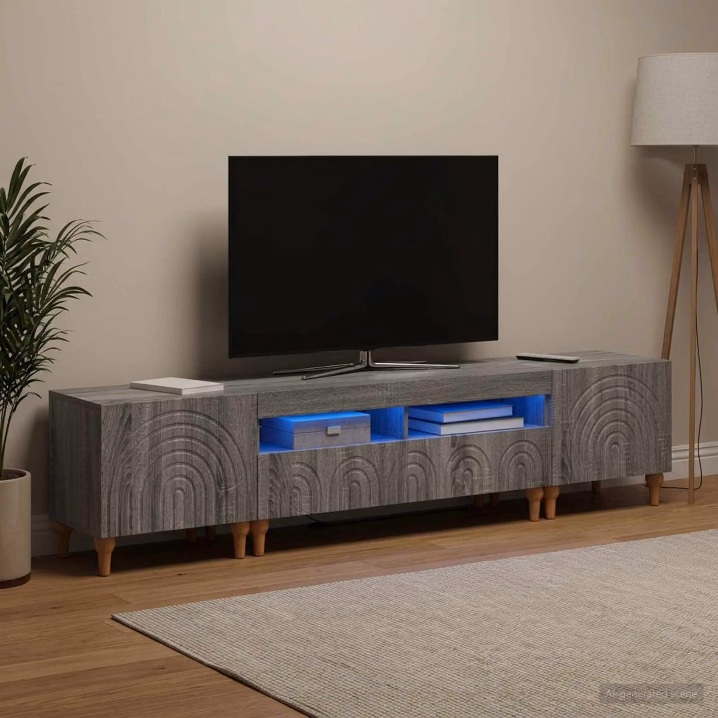 Mobile TV LED vidaXL moderno in legno ingegnerizzato grigio Sonoma con illuminazione integrata