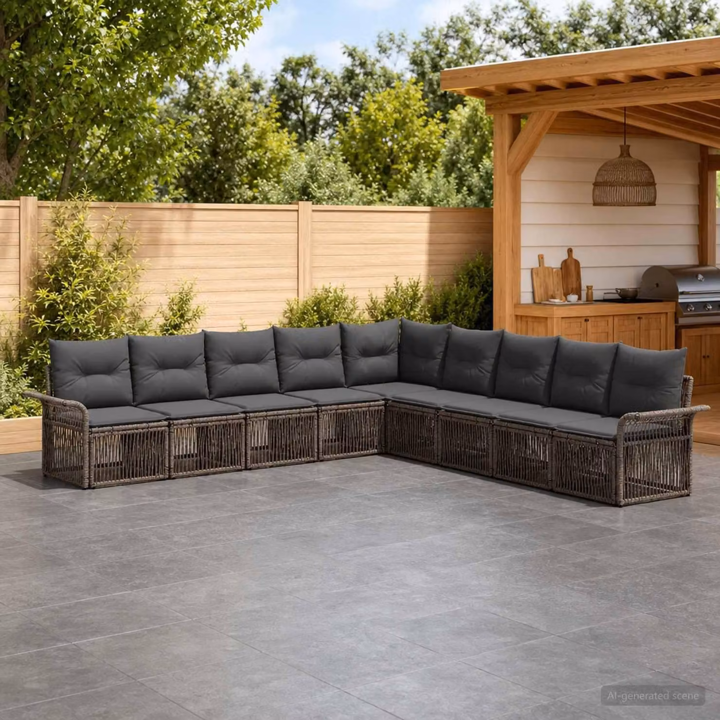 Maison Exclusive - Set da giardino composto da 9 pezzi, divano, colore grigio, realizzato in rattan sintetico