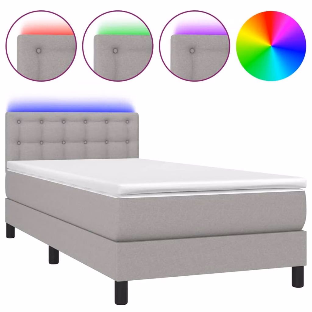 Letto a Molle Materasso e LED Grigio Chiaro 90x200 cm Tessuto