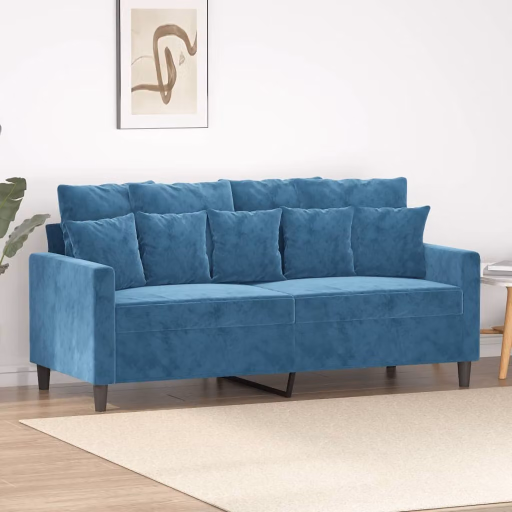 Divano a due posti, modello "Exclusive", colore blu, rivestito in velluto, dimensioni 140 cm