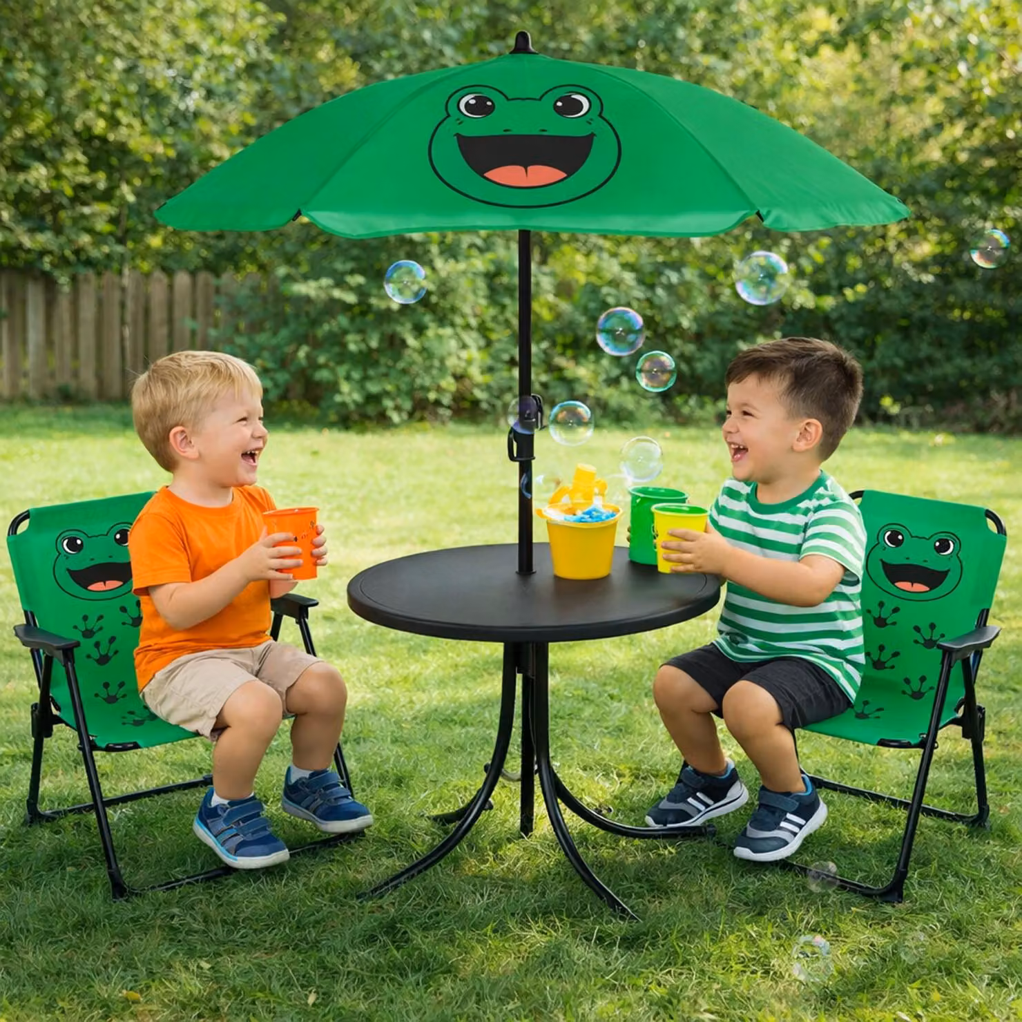 set 4 pezzi di mobili da campeggio per bambini rana sedia da campeggio tavolo ombrellone