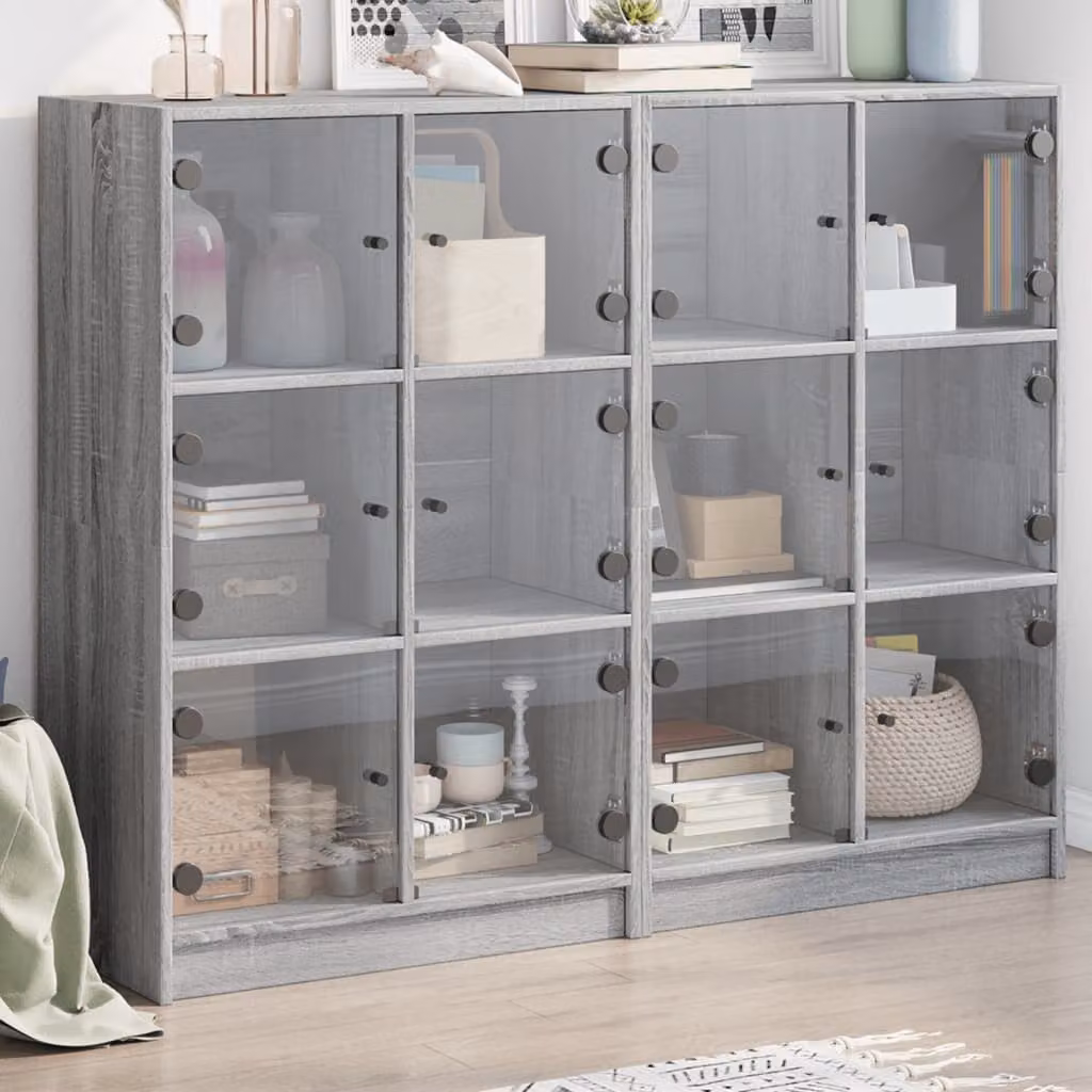 Libreria moderna vidaXL con ante in vetro, colore Grigio, L 136 cm x P 37 cm x H 109 cm