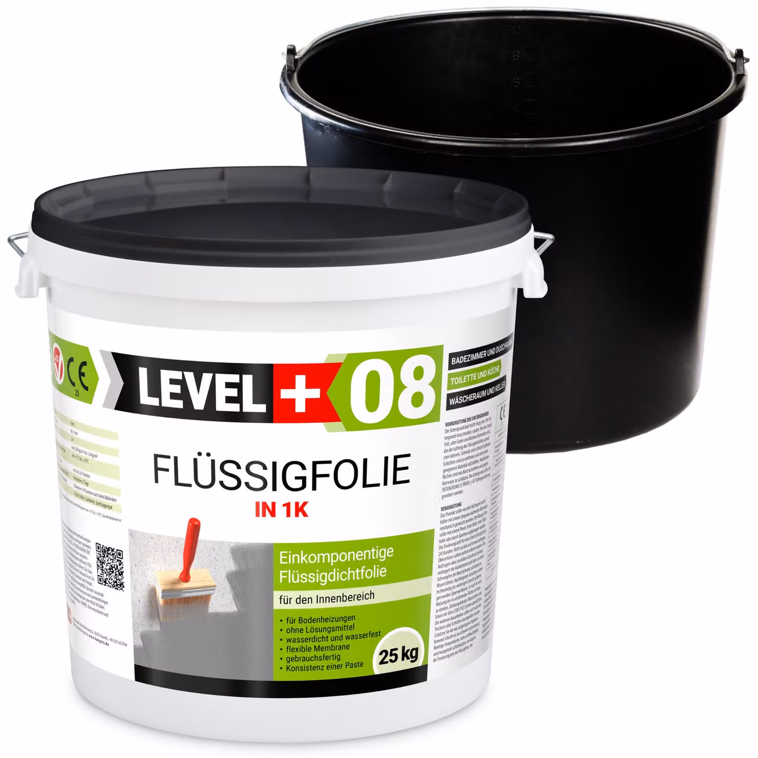 Set di impermeabilizzazione con pellicola liquida da 25 kg + secchio da cantiere in PVC da 20 L in omaggio - Set di impermeabilizzazione per bagno SET404