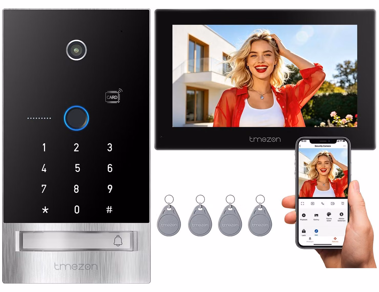 Kit videocitofono con schermo touchscreen da 7 pollici - Sistema a 2 fili - Telecamera 1080P - Nero - Visione notturna