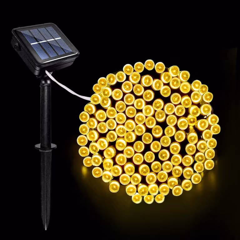 Catena luminosa solare, 10 metri, 100 LED, 8 modalità, luce bianco caldo, grado di protezione IP65