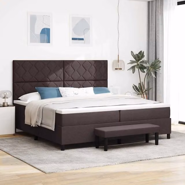 Letto ibrido con molle a sacchetto e testiera vidaXL in tessuto marrone, L/P/H: 200 x 200 x 280 cm – 1