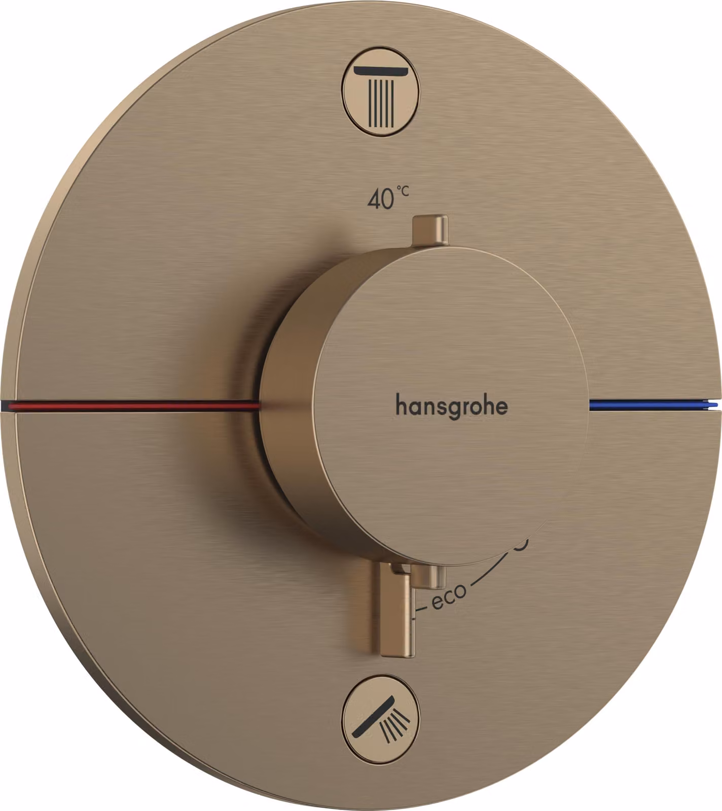 Termostato da incasso, 2 funzioni, sistema di sicurezza SafetyStop a 40°C, forma circolare, finitura bronzo