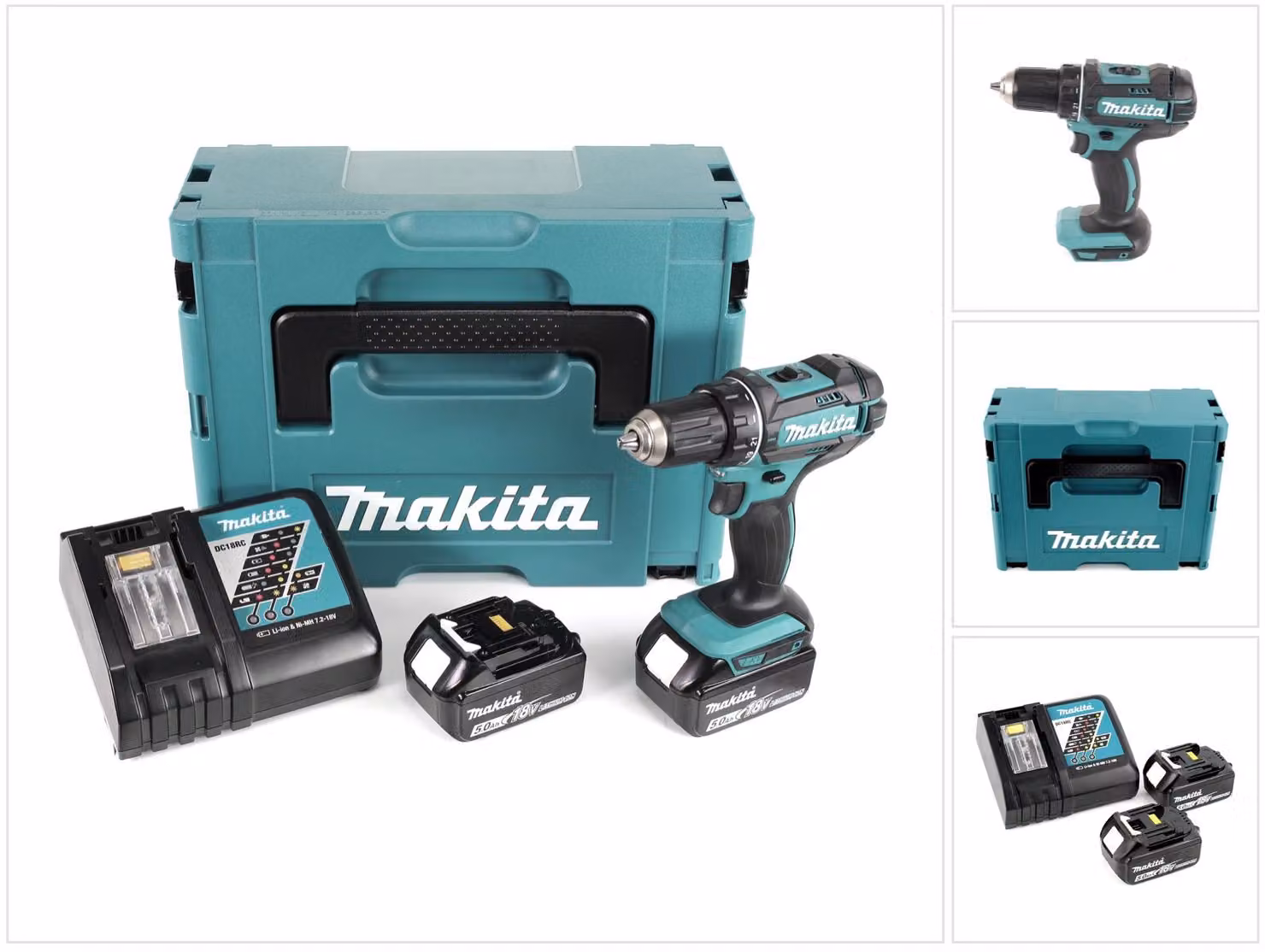 Makita DDF 482 RTJ Trapano avvitatore a batteria 18V in valigetta Makpac + 2x Batterie 5,0 Ah + Caricabatterie