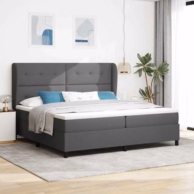 Letto a molle moderno vidaXL con testiera in tessuto grigio, L 200 x P 200 x H 203 cm – 1