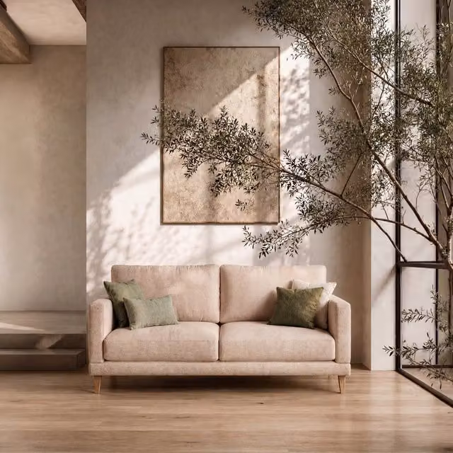 Divano 3 posti Dafne Banak in tessuto beige stile scandinavo con cuscini inclusi L/P/H: 190 x 90 x 90 cm