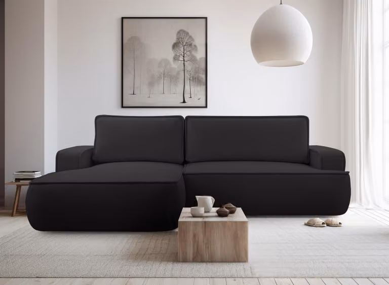 AX LIVING Ablia divano a L con funzione letto nero 267 cm L