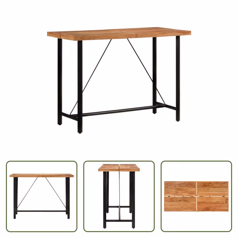 The Living Store Tavolo da bar 150x70x107 cm in legno massiccio di acacia e ferro