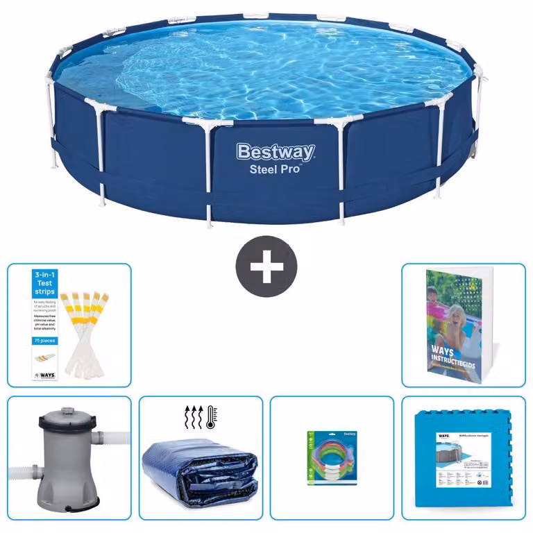 Piscina gonfiabile Bestway Steel Pro, rotonda, dimensioni 396x84 cm, composta da 5 parti, modello S229