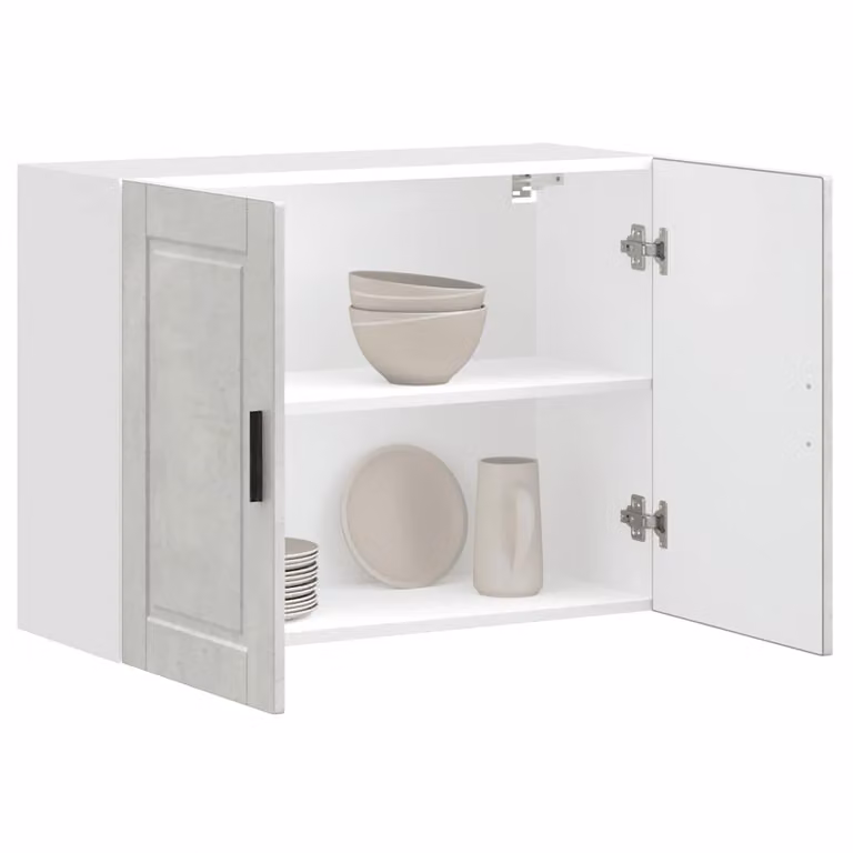 Pensile da parete moderno vidaXL in legno e MDF, bianco e grigio, con ante a battente e ripiani interni, L: 80 cm, H: 60 cm, P: 31 cm