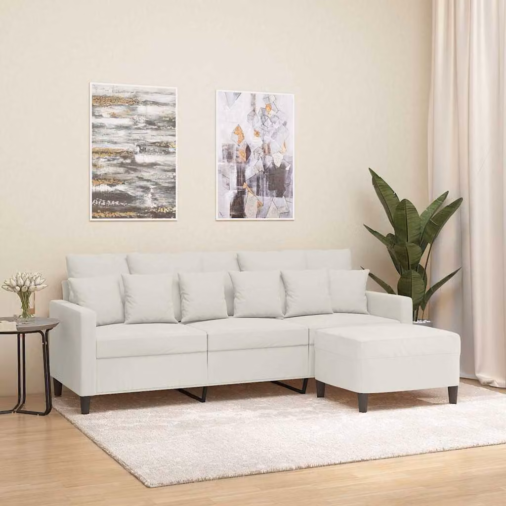 vidaXL Divano a 3 Posti Moderno in Velluto Beige con Poggiapiedi Coordinato L: 198 cm, P: 80 cm, H: 77 cm