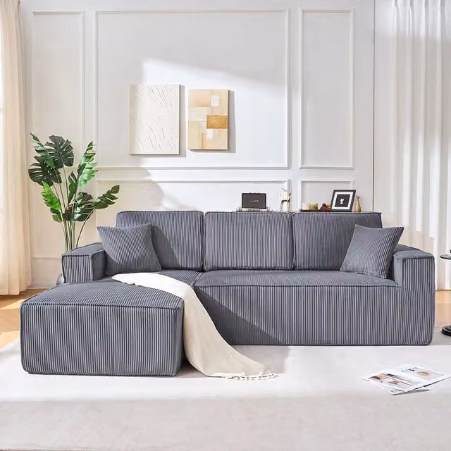 Divano angolare in velluto a coste - Xylo - 2 posti + chaise longue, schiuma ad alta densit¨¤