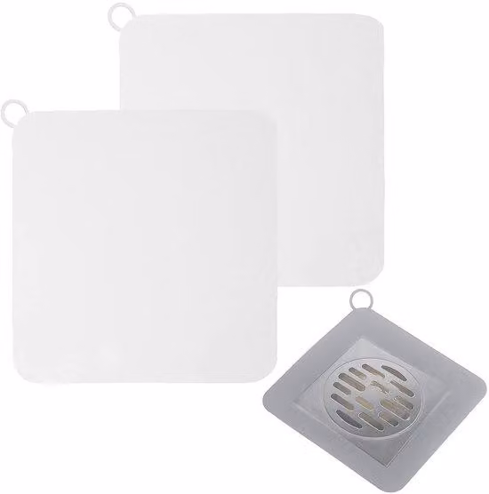Ibenzoa® Set di 2 tappi per scarico in silicone, quadrati, 20x20 cm – Copertura per cucina e bagno, resistente al calore, non tossico, con anello per una presa salda e per prevenire odori e insetti