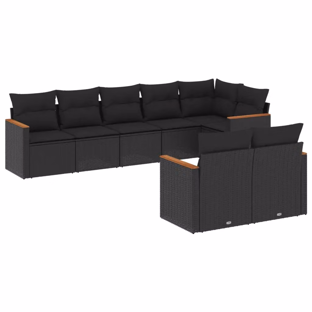 vidaXL Set Divani da Giardino a L con Cuscini 8 pz Nero in Polyrattan e Metallo – 2