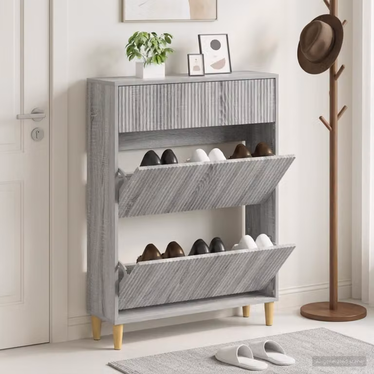 Mobile porta scarpe ARNHEM vidaXL in legno e MDF grigio L: 78 cm, P: 24 cm, H: 103 cm