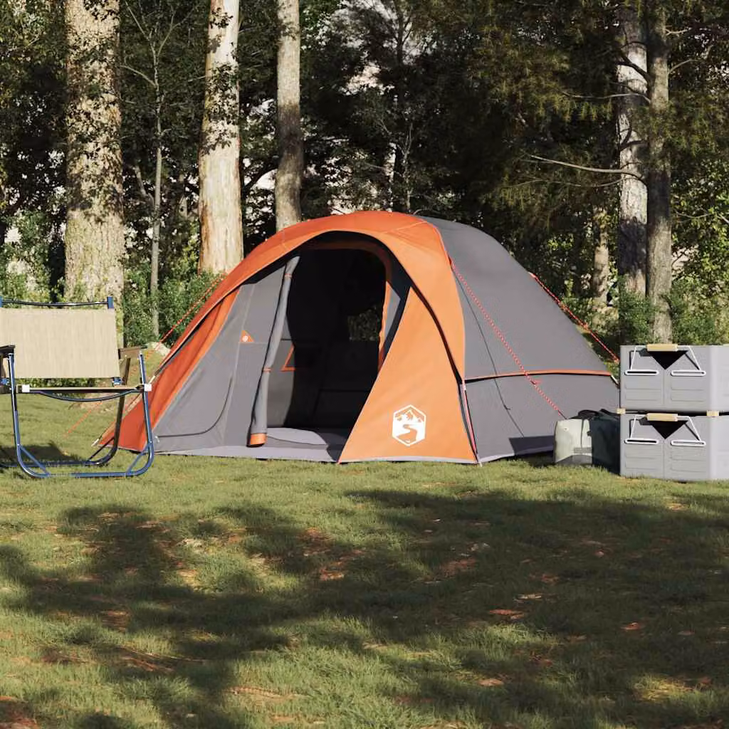 Tenda Familiare Cabina vidaXL per 6 Persone Grigia e Arancione Impermeabile in Poliestere e Fibra di Vetro