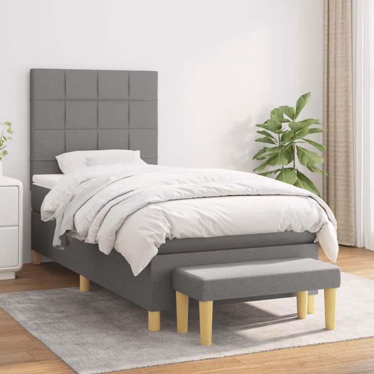 vidaXL Giroletto a Molle Ibrido con Materasso in Tessuto Grigio e Bianco L/P/H: 203 x 90 x 128 cm