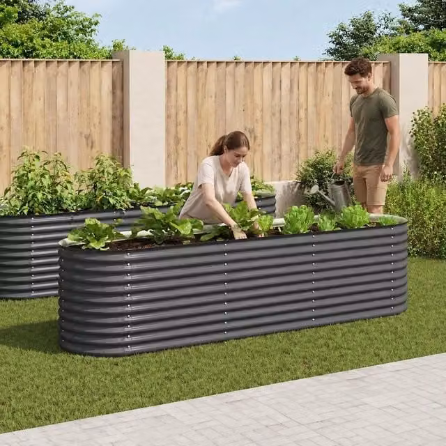 Garden Raised Bed 320x80x81 Cm Galvanized Steel Grey