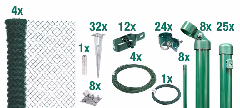 Alberts 632236 Recinzione in rete metallica come set completo di recinzione, con manicotto a terra carrabile, verde, altezza 150 cm, lunghezza 60 m