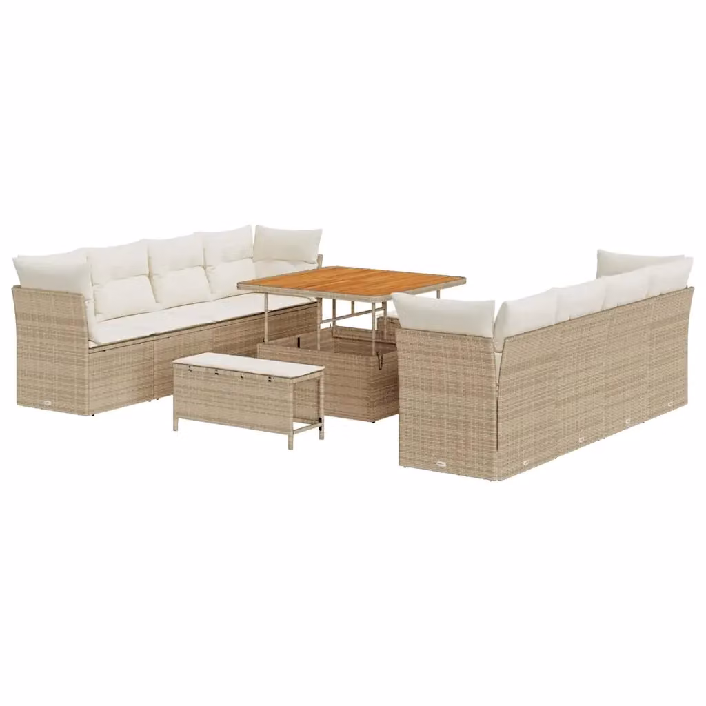 Set Divano da Giardino vidaXL 11 Pezzi Beige con Cuscini e Tavolino da Esterno a Forma di U – 2
