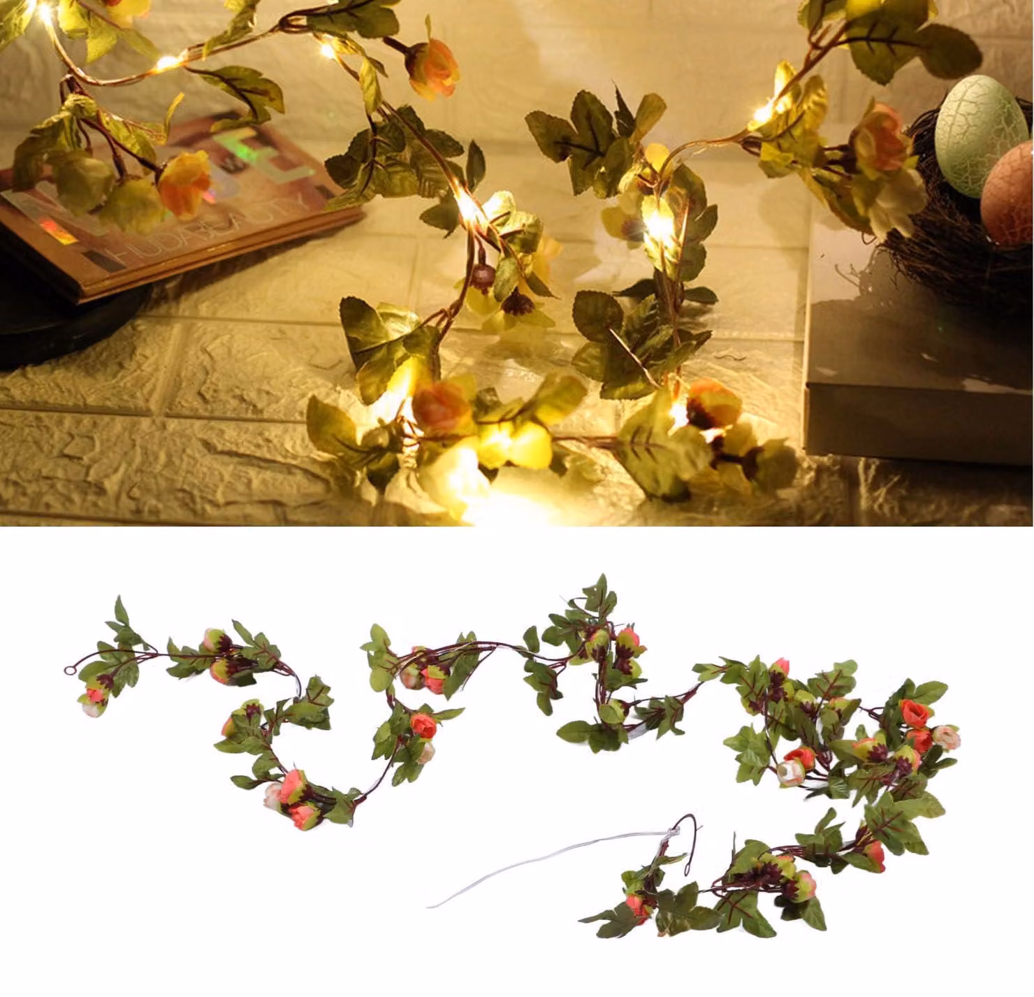 Catena luminosa a forma di fiori, 20 LED, rosa, alimentata a batteria, per decorazione
