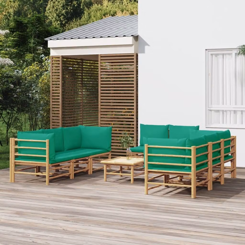 Maison Exclusive - Set da giardino da 9 pezzi con cuscini verdi in bambù