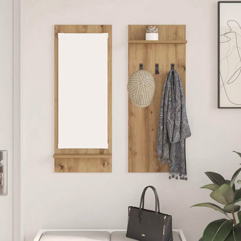 Appendiabiti a muro moderno vidaXL in legno color rovere, L: 70 cm, P: 10 cm, H: 90 cm