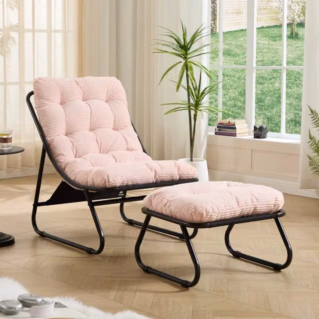 Poltrona da esterno con poggiapiedi, comoda poltrona reclinabile con cuscino soffice e sgabello, ideale per soggiorno, camera da letto, sala lettura,