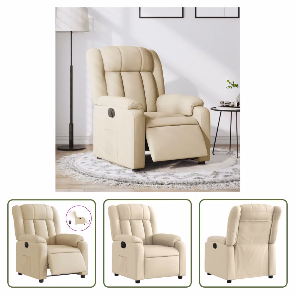 The Living Store Recliner elettrico in tessuto crema