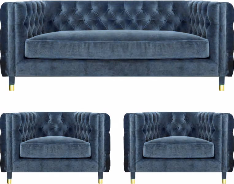 Blau Designer Sofagarnitur 3tlg Modern Textil Chesterfield Wohnzimmer