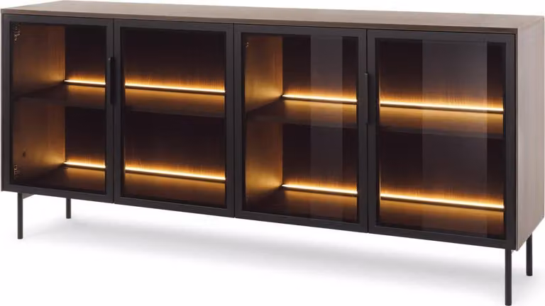 Credenza FURNLUX Lumi in rovere scuro e nero 181 cm / Colore principale: marrone / Dimensioni: 181 x 83 x 39 cm