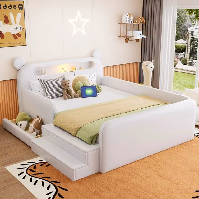 letto imbottito pelle sintetica bianco 140 x 200 cm