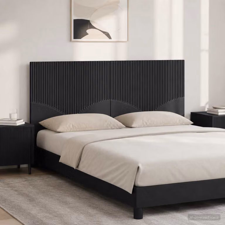 Testiera da muro vidaXL HOORN in legno ingegnerizzato nero con ripiano integrato