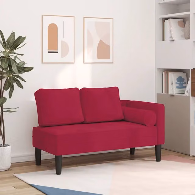 Chaise Lounge Moderna vidaXL in Velluto Rosso con Cuscini e Imbottitura in Schiuma L/P/H: 150 x 116,5 x 62 cm – 1