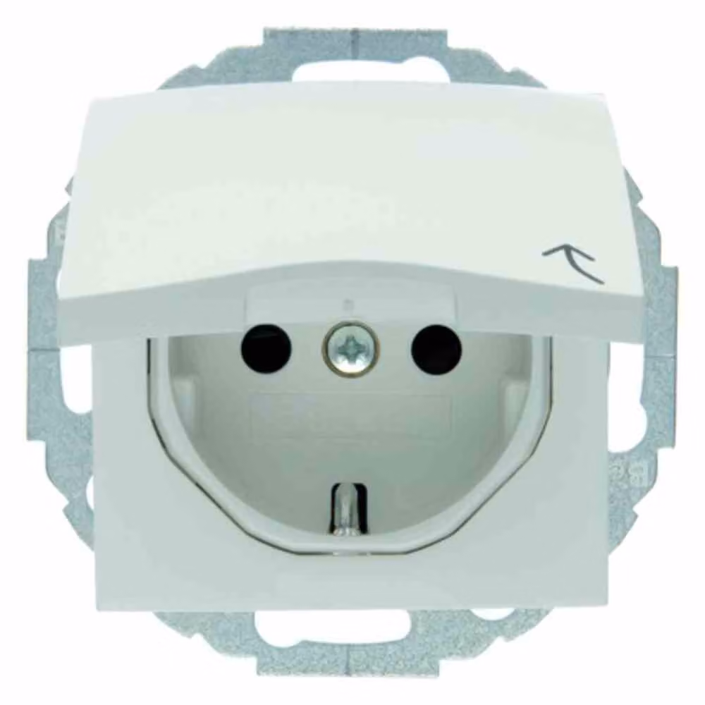 Berker 47448989 Presa di corrente con coperchio incernierato + protezione tattile avanzata a passi di 45° posizione di installazione variabile S1 bianco polare lucido