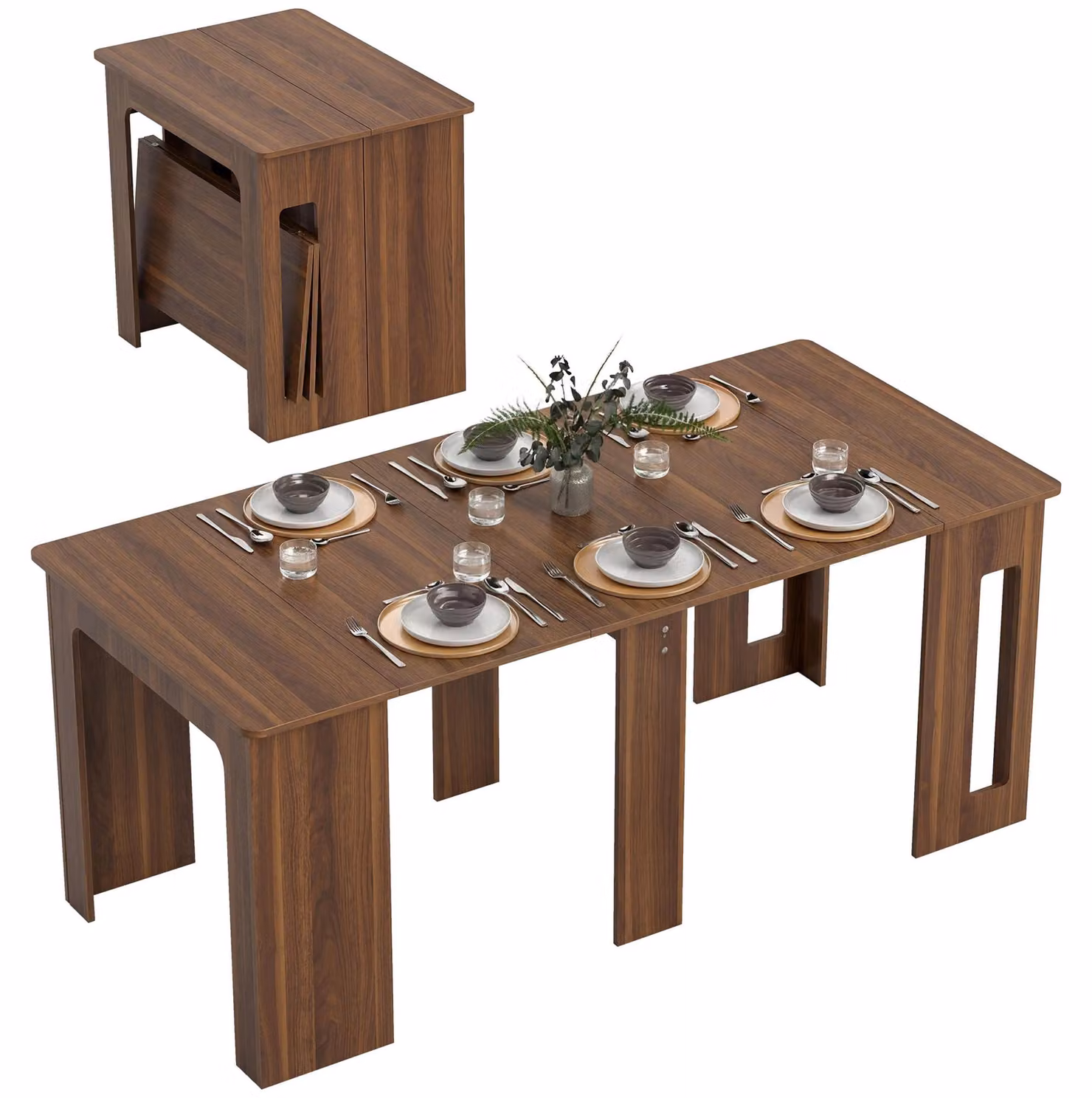 Tavolo da pranzo – Tavolo allungabile – Allungabile in 3 fasi – 60–180 × 85 cm – Adatto per un massimo di 6 persone – Stile moderno – Colore marrone oliva