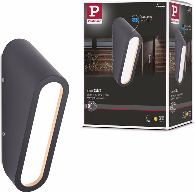 Paulmann Lampada da parete per esterni a LED Cliff resistente all'acqua di mare