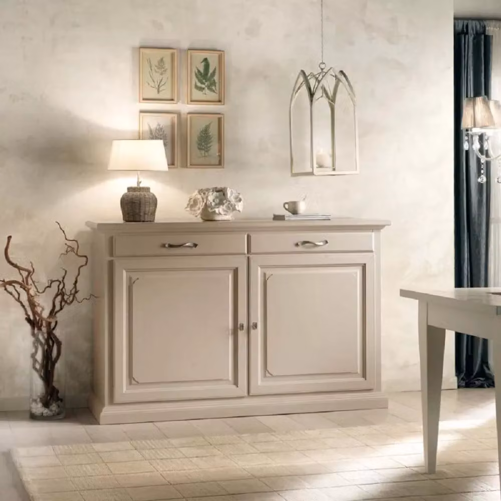 Madia credenza shabby chic in legno massello con 2 porte color avorio Mobili 2G L/P/H: 172 x 52 x 110 cm – 1