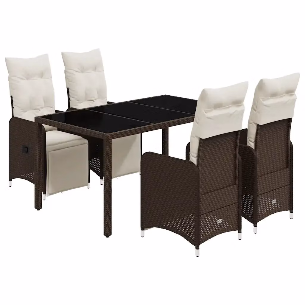 Set Bistrò da Giardino e Balcone vidaXL in Polyrattan e Metallo con Piano in Vetro, 5 Pezzi, Marrone e Bianco – 2