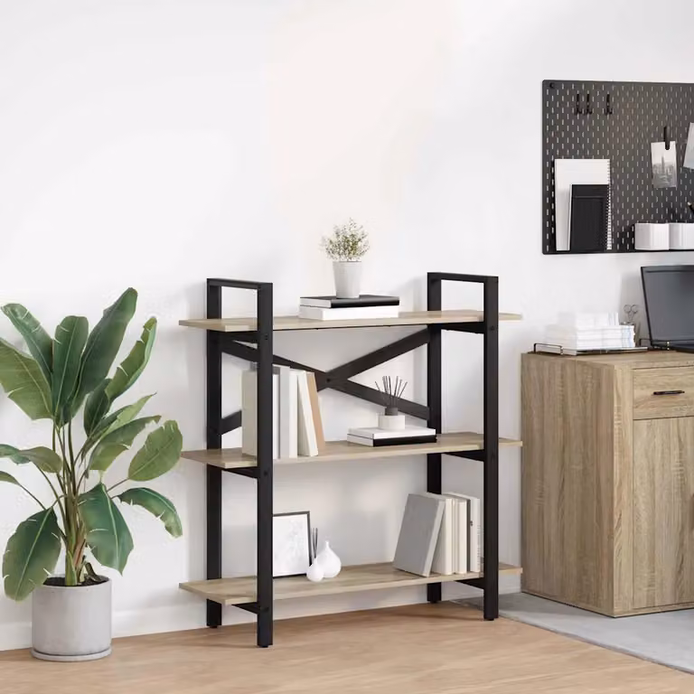 Libreria industrial vidaXL a 3 livelli in legno e metallo, colore marrone, L 100 x P 33,5 x H 102 cm