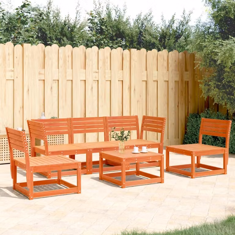 Set di divani da giardino vidaXL in 5 pezzi in legno massello di pino color marrone cera con stile rustico