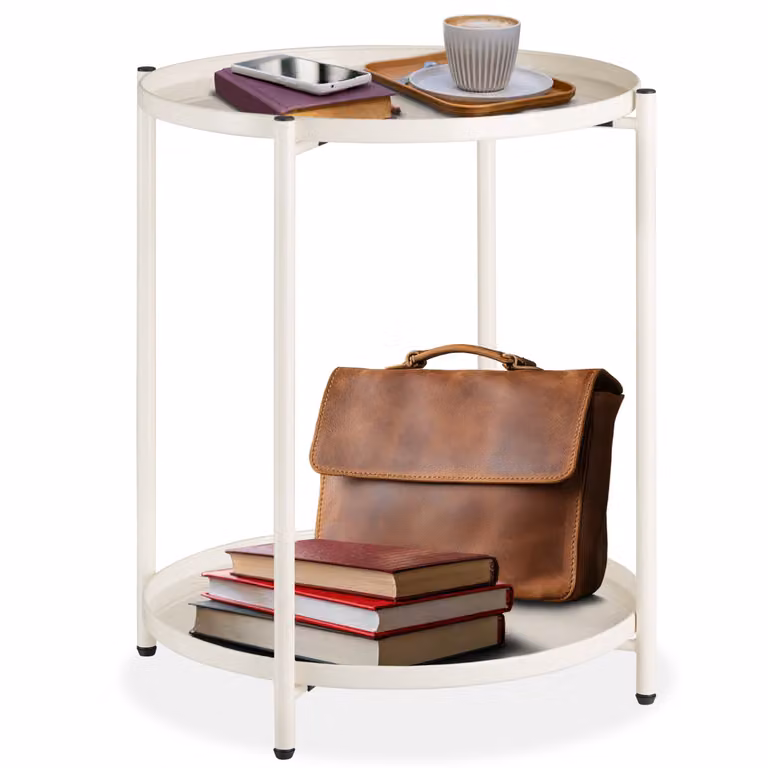 Tavolino rotondo Oxford tectake beige con struttura in metallo L/P/H: 45,5 x 45,5 x 53 cm